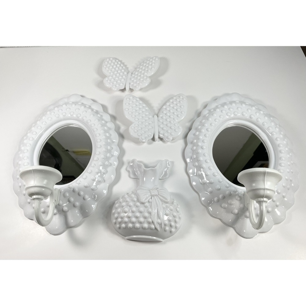 Vtg 1984 Burwood Hobnail Plastic Mirror Wall Sconces Candle Holders Set Of 5 - Picture 13 of 13